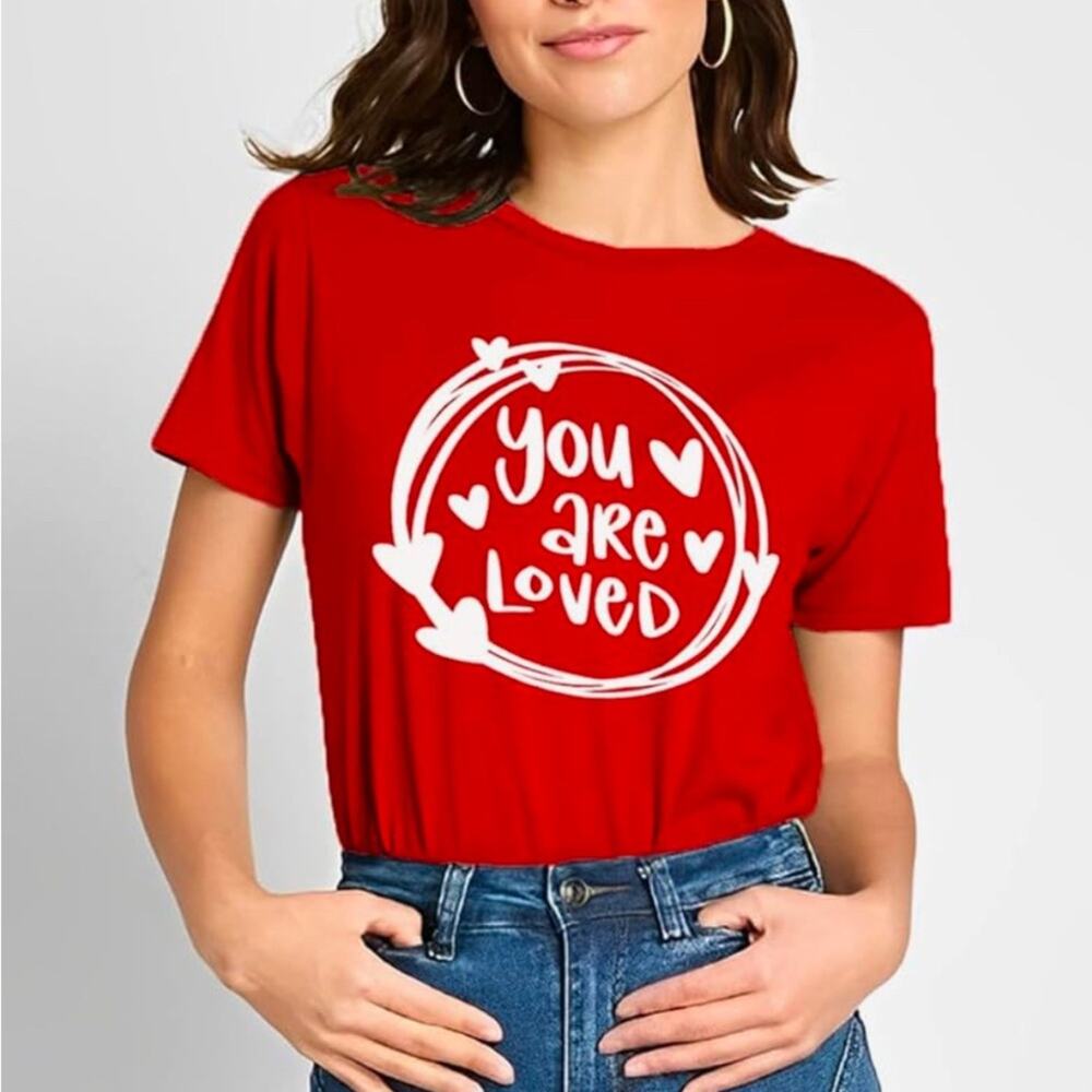 Red Graphic Tee - You Are Loved size S Valentine’s Day